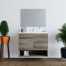 Mobile bagno 80 cm sospeso con lavabo in ceramica e specchio con ante rovere Erika