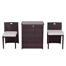Outsunny Set Mobili da Giardino in Rattan e Ferro 3 pz Set di Tavolino e Sedia con Cuscino