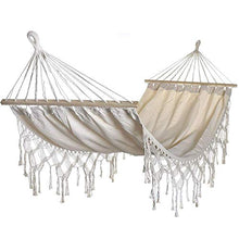 PiuShopping Amaca da Giardino Beige, per Terrazzo, con Frange Design Macrame, Poliestere con Barre in Legno | 200x100