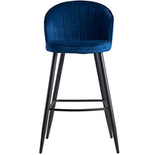 Wohnling Sgabello da bar in velluto blu con schienale, 56 x 102,5 x 52,5 cm, sgabello da cucina scandinavo, in tessuto e metallo, 110 kg, design sedia da bar, sgabello da bistrò imbottito