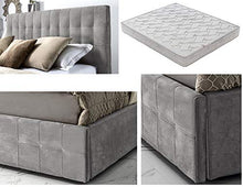 Letto Matrimoniale con Box Contenitore velluto grigio + Materasso Matrimoniale 19 memory cm+ coppia guanciali in fibra 3D + coprimaterasso in spugna