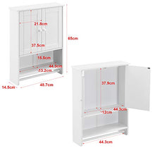 Armadietto Pensile da Bagno con Barra Portaasciugamano 65 x 48,7 x 14,5 cm Mobiletto da Muro con 2 Ante e Ripiani - Bianco