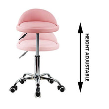 KKTONER Sgabello Rotondo in Pelle PU con Schienale Regolabile Regolabile in Altezza Sedia da Lavoro Girevole con Ruote Spa (Rosa)
