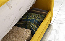 Divano 3 posti in tessuto lavabile giallo senape - 220 x 88 x 83h cm, vano contenitore, trasformabile in letto una piazza e mezza