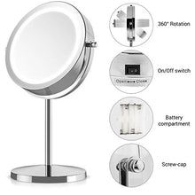 Navaris specchio ingrandente rotondo con LED - ingranditore 5x per il trucco rasatura da appoggio con luce integrata 17 LED - girevole 360° argento