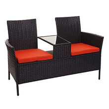 Mendler Divano Sofa per l'esterno Doppia Seduta portavivande HWC-E24 polyrattan Nero Cuscini Arancione