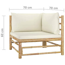 Festnight Set Divani da Giardino 5 pz con Cuscini Bianco Crema in bambù, Set Salottino da Giardino con Divano, Poggiapiedi e Tavolino