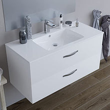 Mobile bagno SOSPESO 100 cm con lavabo in ceramica e specchio con cassetti BIANCO LINDA 8210