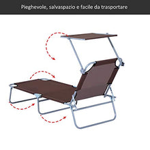 Outsunny Lettino Prendisole da Giardino, Sdraio Pieghevole e Regolabile con Tettuccio in Tessuto Marrone, 187x58x50cm