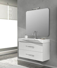 Mobile bagno moderno New York sospeso bianco, misura cm 104, con specchio, lavabo e colonna