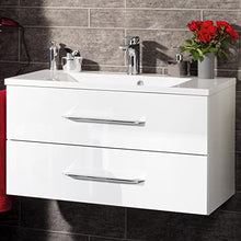 FACKELMANN B.Clever - Set di mobili da bagno, 2 pezzi, 90 cm, con lavabo in marmo e specchio da bagno
