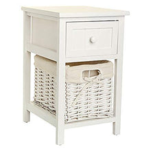 Dongyd Comodino, Set di 2 Lucido Comodino Bianco Dresser con 1 cassetto e 1 Cesto Rattan for Camera da Letto