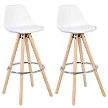 WOLTU BH45ws-2 Sgabelli da Bar Sedia Cucina in Ecopelle Gambe Legno Schienale di Plastica, Bianco 2 Pezzi