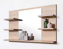 DOMTECH - Specchio da bagno con mensole, in rovere