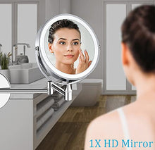 MRJ Specchio Trucco con Ingrandimento 5X/1X Specchio Bagno con Luci a 3 Colori Luminosità Regolabile Specchio Ingranditore da Parete Rotazione a 360° Batterie al Litio 2000mAh per Bagno Hotel Spa