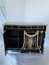Louises - Cassettiera stile barocco Rokoko, stile antico, colore: nero con oro larghezza 125 cm