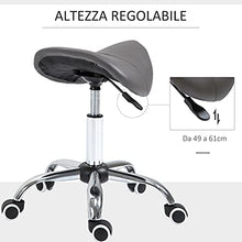 homcom Sgabello da Lavoro a Sella con Ruote e Altezza Regolabile per Negozi Parrucchiere e Tattoo, 52x53x49-61cm Grigio