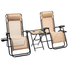 Amazon Basics - Sedie a sdraio Zero Gravity con tavolino, set da 2, marrone chiaro
