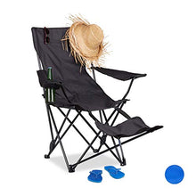 Relaxdays Sedia da Campeggio con Poggiapiedi, Pieghevole con Porta Bevande & Braccioli, Max. 120 kg, Nero