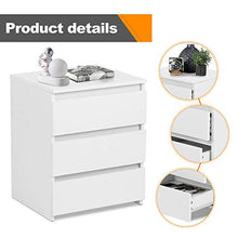 Dioche - Comodino moderno bianco lucido, con 3 cassetti, mobili per camera da letto, 45 x 38,2 x 56 cm