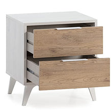 VS Venta-stock Comodino Koln 2 cassetti Color Bianco/Legno, 45 cm (Larghezza) 40 cm (profondità) 51,4 cm (Altezza)