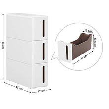 SONGMICS Carrello di rotolamento con 3 cassetti, con ripiano a scomparsa, ripiano per il bagno, con ruote rimovibili, in PP, salvaspazio, 45 x 17 x 63 cm, bianco KFR07WT