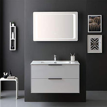 Kiamami Valentina MOBILE BAGNO BIANCO LUCIDO 90CM MANIGLIA NERO OPACO E SPECCHIO A LED | PARIGI