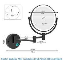 MRJ Specchio Ingranditore da Parete con Ingrandimento 10X/1X USB Ricaricabile Specchio Trucco con Luci Luminosità Regolabile Specchio Estensibile da Bagno Rotazione a 360°, Nero