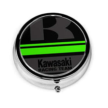Kawasaki - Contenitore per pillole rotondo scuro a 3 scomparti, in metallo, per medicina, vitamina