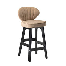 Ljings - Sgabello moderno quadrato in legno, con gambe da banco e schienale imbottito, per cucina pub, bar, cachi, lino