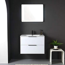 Kiamami Valentina MOBILE BAGNO SOSPESO BIANCO LUCIDO CON MANIGLIA NERA SPECCHIO LED TOUCH | PARIGI