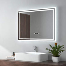 EMKE Specchio Bagno LED con Interruttore Tattile + Orologio + Anti-appannamento + Luce Bianca Fredda 6500K