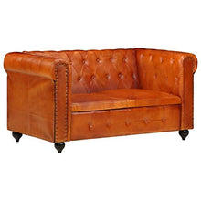SKM Divano Chesterfield a 2 Posti Tanno in Vera Pelle