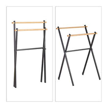 Relaxdays Portasciugamani da Terra, Piantana Autoportante, 2 Bracci, Acciaio e Legno, HLP: 85x59x45 cm, Antracite Natura