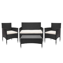 Mendler Salottino da Esterno Giardino HWC-F55 polyrattan Nero con Cuscini Avorio