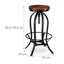 Relaxdays Sgabello da Bar Industrial, Girevole Sedia Rotonda Vintage, Regolabile Altezza fino a 76,5 cm, Nero/Marrone