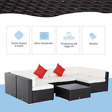 Outsunny Set Mobili da Giardino Rattan Poltrone Tavolino 7pz con Cuscini Balcone Esterno
