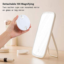 WHATOOK Specchio da trucco con luci e ingrandimento 10x, touch screen, 3 colori, batteria USB regolabile