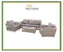 Varì Vimini - Salotto Exclusive da Giardino in Alluminio Intrecciato in Rattan Sintetico. Composto da Divano 3 posti con Cuscino, 2 poltrone con Cuscini e Un tavolino in Vetro e polyrattan