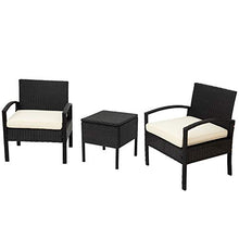 Pectt Set di mobili da giardino per esterni, 3 pezzi, sedie in vimini di rattan con tavolino e cuscini spessi, set da bistrò moderno per cortile, portico, balcone