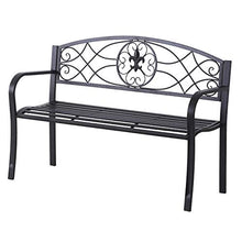 Outsunny Panchina da Giardino Design Floreale Ergonomica con Braccioli per 2 Persone Metallo Nero, 128x50x91 cm