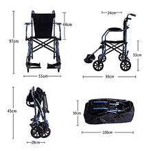 Carrozzina Leggera Carrozzina Semovente Manuale per Adulti con Borsa da Viaggio, Portatile E Pieghevole, Sedile 17,5 A