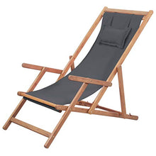 vidaXL Sdraio Pieghevole Legno e Tessuto Grigio Sedia da Spiaggia Prendisole