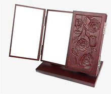 Specchio Tableop Tri-Fold Vanity Legno Desktop Trucco per Il Trucco Mirror Incisione retrò HD Mirror