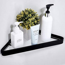 Mensola in Vetro per Bagno, treppiede angolare cestello angolare per Bagno, Spazio Bagno Nero in Alluminio L34,5 cm e Tempi; L 23 cm