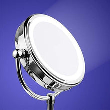 MGEU Specchi per Trucco,in Piedi 6 Pollici A LED A Doppia Faccia Desktop 1X, Ingrandimento Hotel 3X con Batteria Specchietti da Tavolo A Specchio Rotante USB Vanity