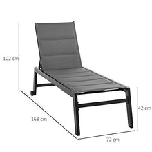 Outsunny Sdraio da Giardino Reclinabile su 5 Livelli Rivestimento Imbottito, Alluminio e Textilene, 72x168x102cm Grigio