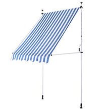 Zerone - Tenda da sole per balcone, con manovella, resistente ai raggi UV, regolabile in altezza con 10 fori, 2 x 1,2 m (strisce blu e bianco)