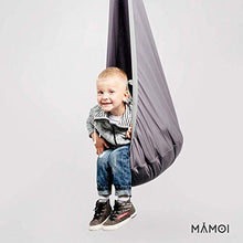 Grotta dell'altalena in cotone grigio scuro e bianco | Altalena naturale da interno per bambini con maniglie in materiale | Sedia pensile per bambini con imbottitura in silicone | 100% ECO