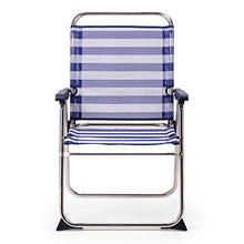 SOLENNY - Sedia da spiaggia pieghevole Marinera con schienale alto blu e bianco.